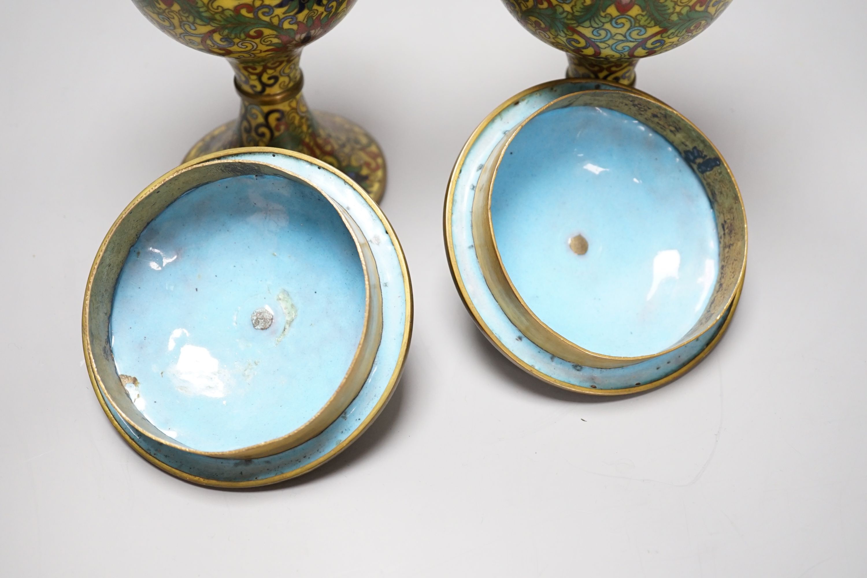 A pair of decorative cloisonné goblets and covers - 22.5cm high